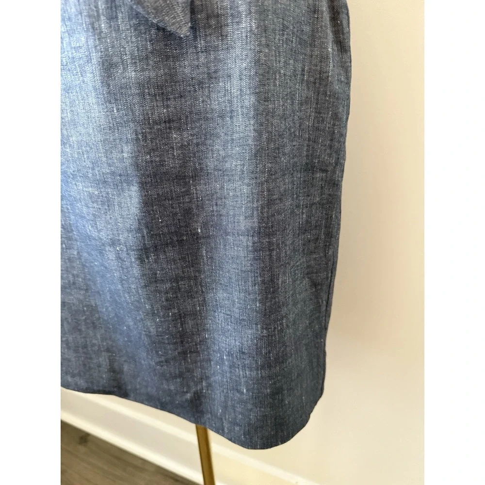 ANN TAYLOR Women's 8P Linen Blend Blue Chambray Belted Skirt Lined Petite NWOT - Picture 5 of 16
